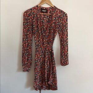 Reformation Floral Wrap Mini Dress Long Sleeve XS